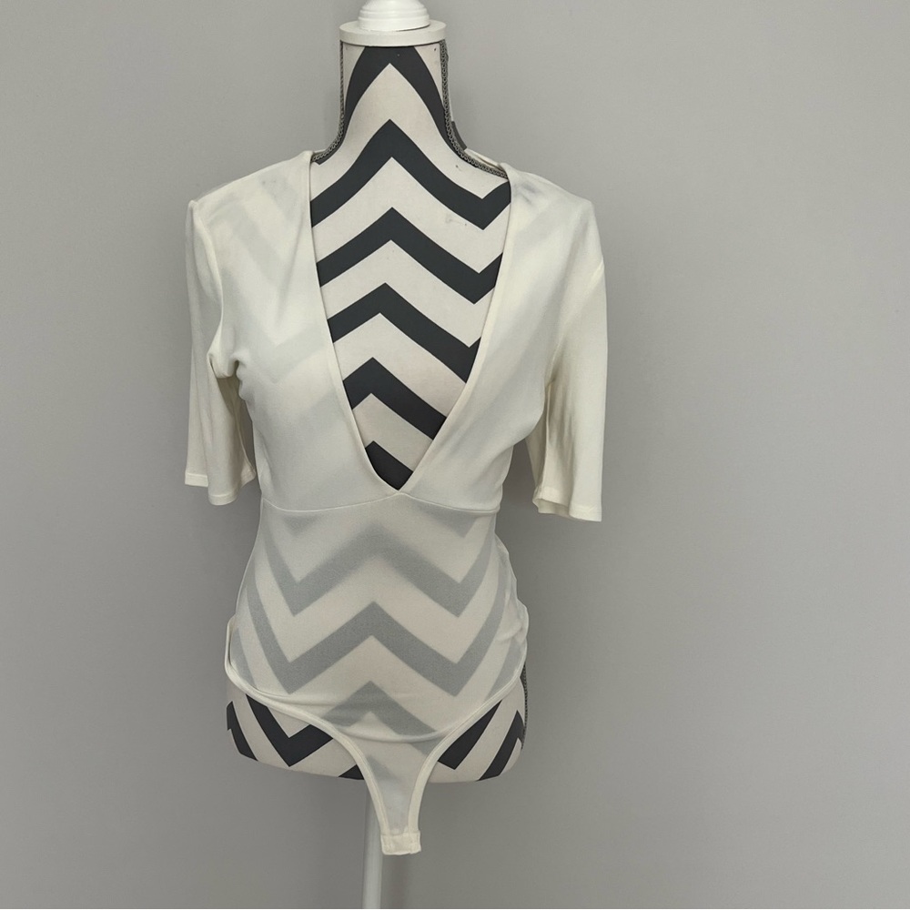White deep cut  Bodysuit